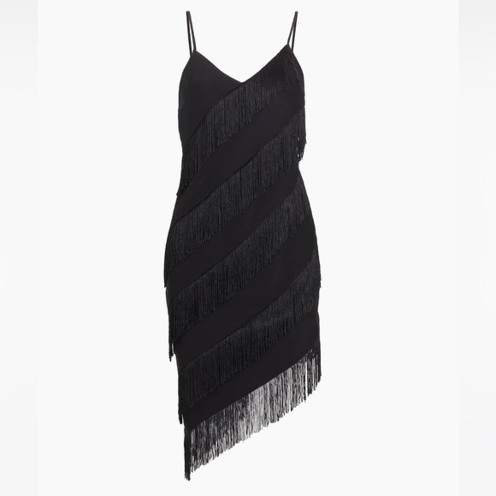 Amanda Uprichard Belladonna Fringed Asymmetric Midi-Dress